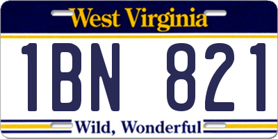 WV license plate 1BN821