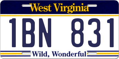 WV license plate 1BN831