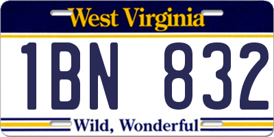 WV license plate 1BN832