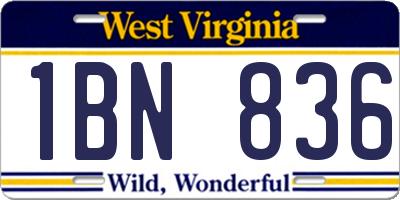 WV license plate 1BN836