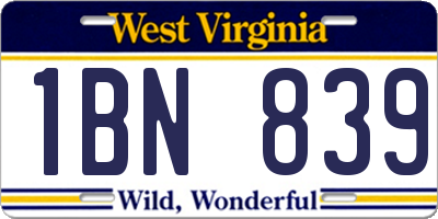 WV license plate 1BN839