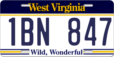 WV license plate 1BN847