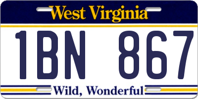 WV license plate 1BN867