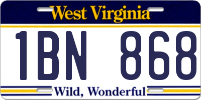 WV license plate 1BN868