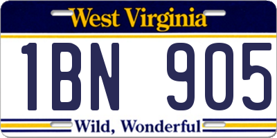 WV license plate 1BN905