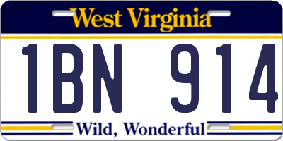 WV license plate 1BN914