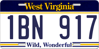 WV license plate 1BN917