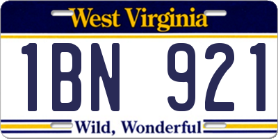 WV license plate 1BN921