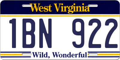 WV license plate 1BN922