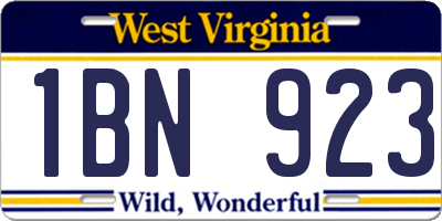 WV license plate 1BN923