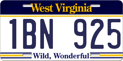 WV license plate 1BN925