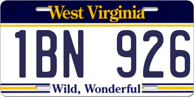 WV license plate 1BN926