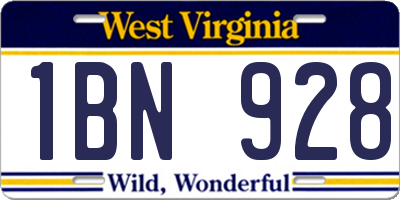 WV license plate 1BN928