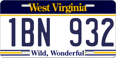 WV license plate 1BN932