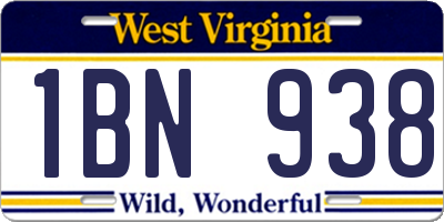 WV license plate 1BN938