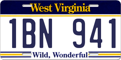 WV license plate 1BN941