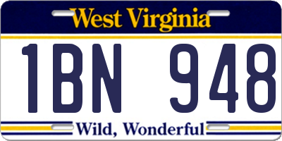 WV license plate 1BN948