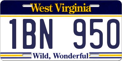 WV license plate 1BN950