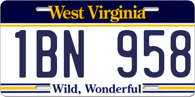 WV license plate 1BN958