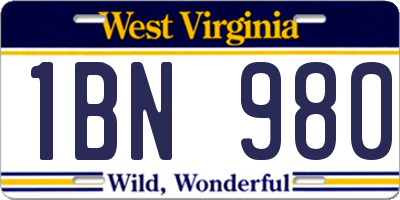 WV license plate 1BN980