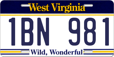 WV license plate 1BN981