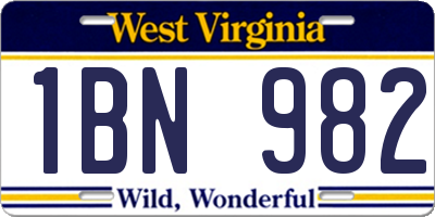 WV license plate 1BN982