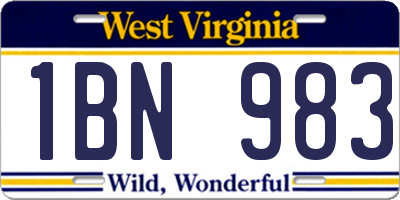 WV license plate 1BN983