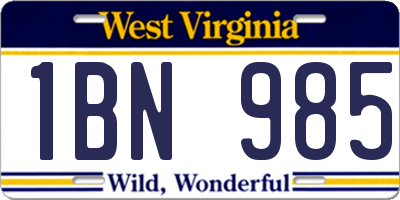 WV license plate 1BN985