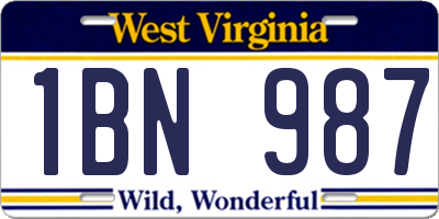 WV license plate 1BN987