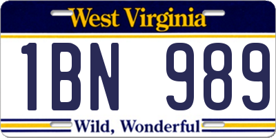 WV license plate 1BN989