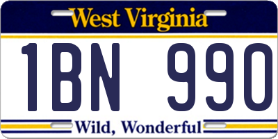 WV license plate 1BN990