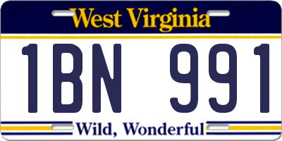 WV license plate 1BN991