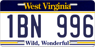 WV license plate 1BN996