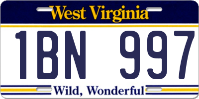 WV license plate 1BN997