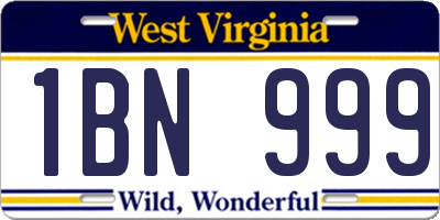 WV license plate 1BN999