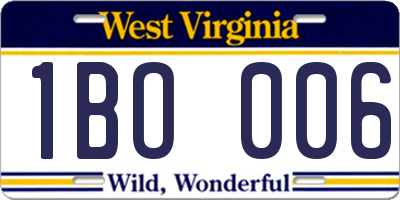 WV license plate 1BO006