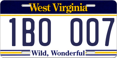 WV license plate 1BO007