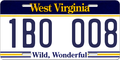 WV license plate 1BO008