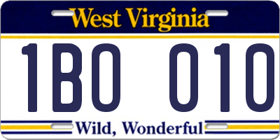 WV license plate 1BO010