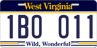WV license plate 1BO011