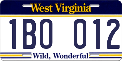 WV license plate 1BO012