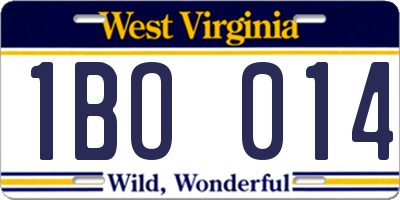 WV license plate 1BO014