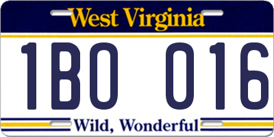 WV license plate 1BO016