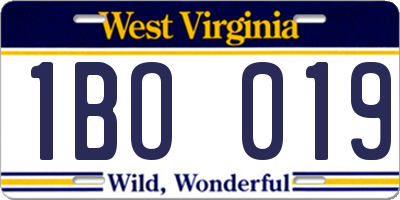 WV license plate 1BO019