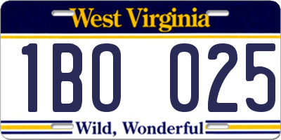 WV license plate 1BO025