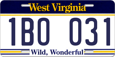 WV license plate 1BO031