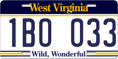 WV license plate 1BO033