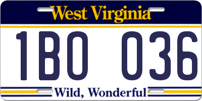 WV license plate 1BO036