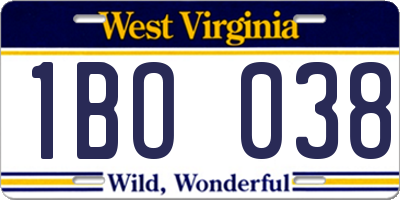 WV license plate 1BO038