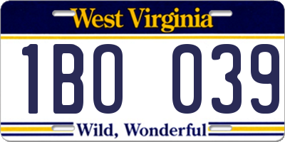 WV license plate 1BO039